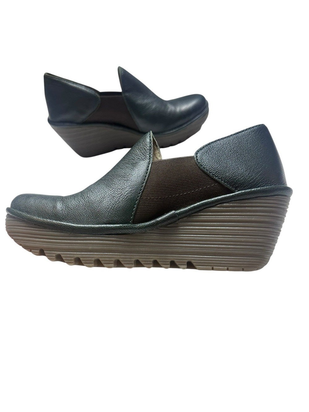 Fly London Yua Green Wedge Slip-On Loafers